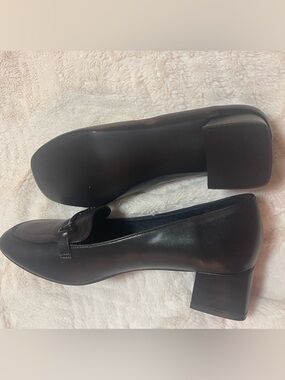 Steven By Steve Madden Black Leather Mid Heel Loafers